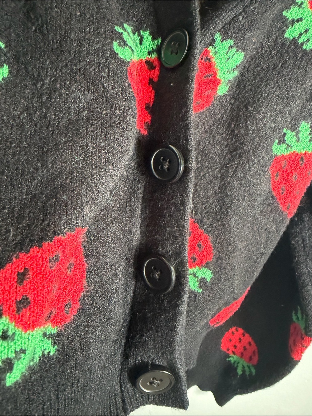 art class Black Cardigan with Red Strawberry Motif - Picture 5 of 6